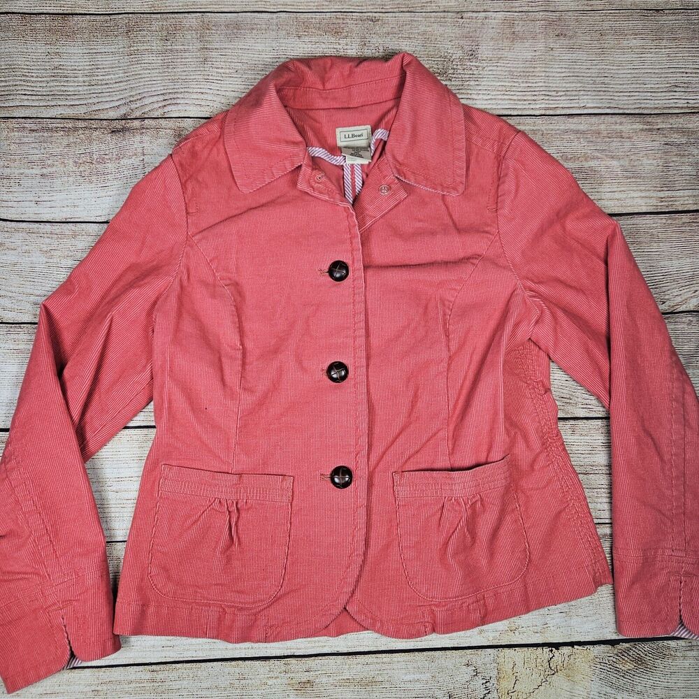 LL Bean Blazer Jacket Women Size 10 Pet Pink Button Up Coat Corduroy